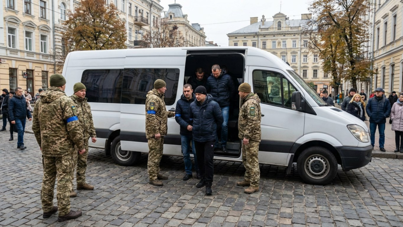 В Киеве сотрудники ТЦК остановили маршрутку и начали выводить из неё мужчин
